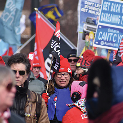 This protest in Niagara Falls, Canada was organized to protest cuts to education being proposed by the government of the province.