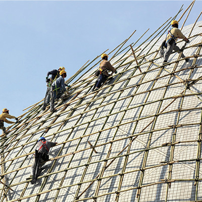 Building a scaffold with bamboo in Hong Kong.