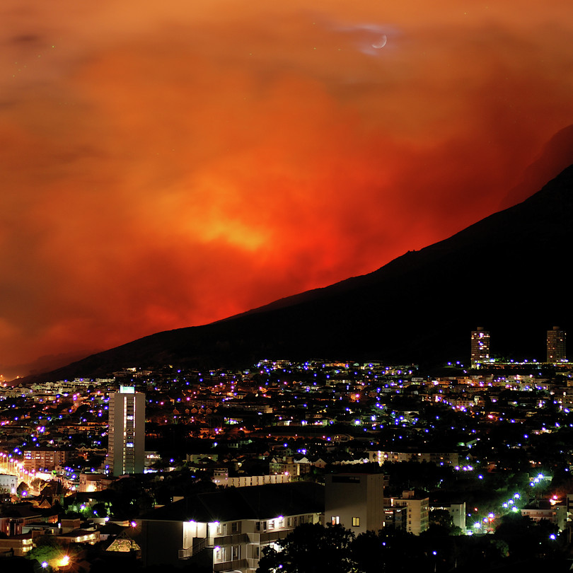 A giant bushfire burning out of control near Cape Town, South Africa in 2009